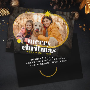 Minimalistische goldene Glitter-Weihnachtsfamilien Feiertagskarte