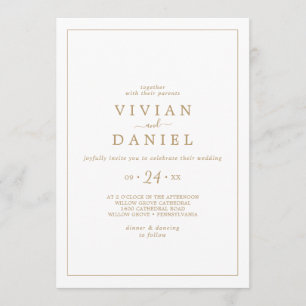 Minimalistische goldene Hochzeit im casual Stil Einladung
