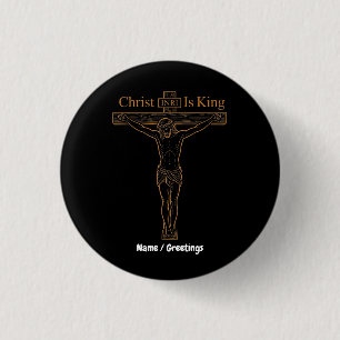 Minimalistische goldene Kreuzigungs-Kunst Christus Button
