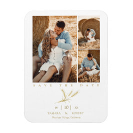 Minimalistische Goldene Weize 3 Fotos Collage Wedd Magnet