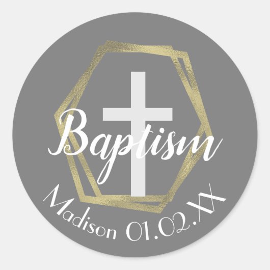Minimalistische Goldfahne Taufe kreuzen Kindername Runder Aufkleber (Vorderseite)