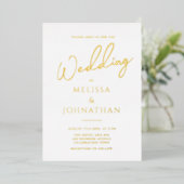 Minimalistische Goldfoil-Script-Reinigung Elegante Folieneinladung (Stehend vorne)
