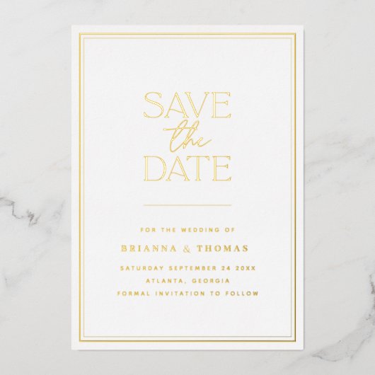 Minimalistische Goldfolie Save the Date Folieneinladung (Vorderseite)
