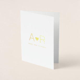 Minimalistische Goldfolienherz / Monogramm Liebe H Folienkarte