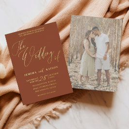 Minimalistische Goldkalligrafie Terracotta Wedding Folieneinladung