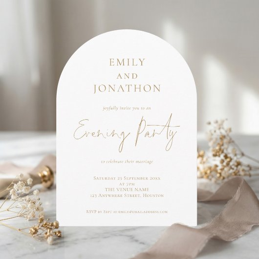 Minimalistische Goldschrift Hochzeitsabendparty Einladung