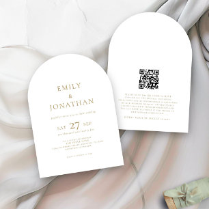 Minimalistische Goldtext QR Code Arch Wedding Einladung