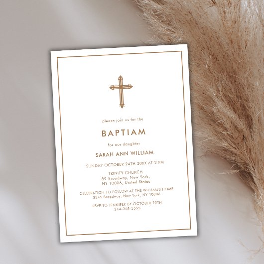Minimalistische Goldtypografie Cross Frame Baptiss Einladung
