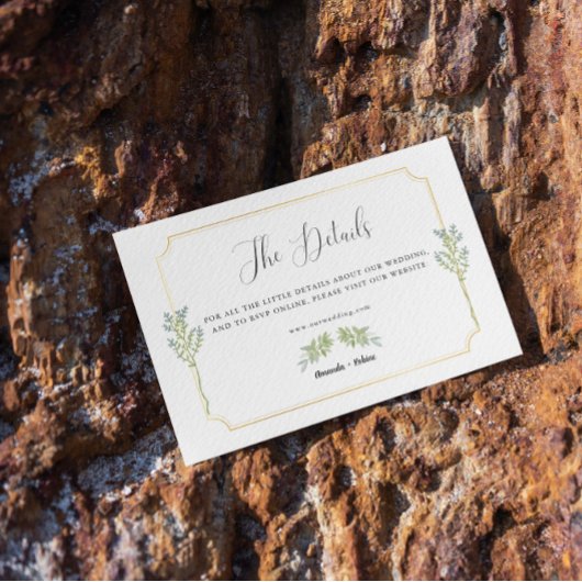 Minimalistische Goldzettel-Hochzeitsdetails Begleitkarte