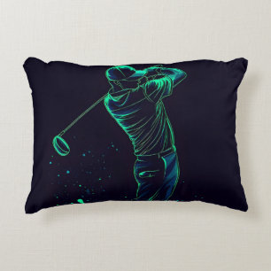 Minimalistische Golfer Green Glow Silhouette Dekokissen