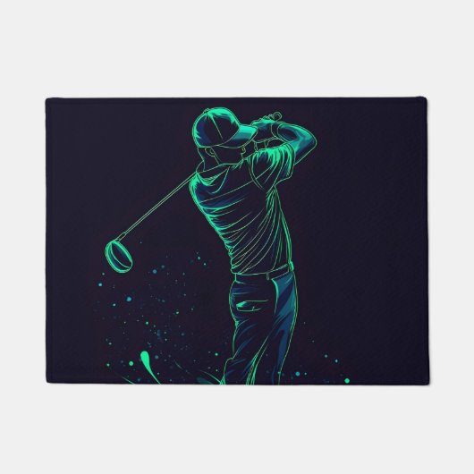 Minimalistische Golfer Green Glow Silhouette Fußmatte (Vorderseite)