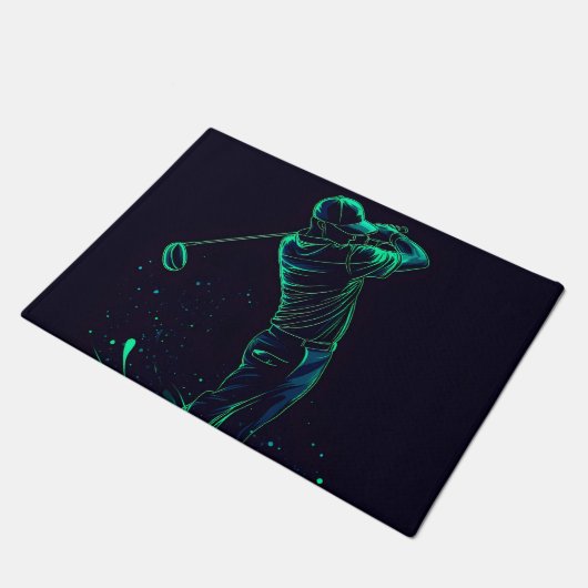 Minimalistische Golfer Green Glow Silhouette Fußmatte (Schrägansicht)