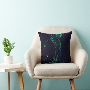 Minimalistische Golfer Green Glow Silhouette Kissen