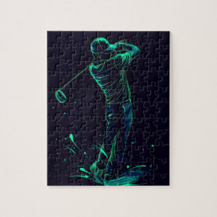 Minimalistische Golfer Green Glow Silhouette Puzzle