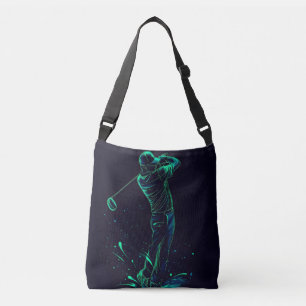 Minimalistische Golfer Green Glow Silhouette Tragetaschen Mit Langen Trägern