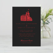 Minimalistische gotische Burg Black Red Wedding Einladung (Stehend Vorderseite)