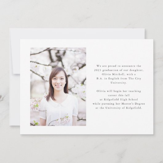 Minimalistische Grad | Einfaches Foto Abschluss Ankündigung (Rückseite)