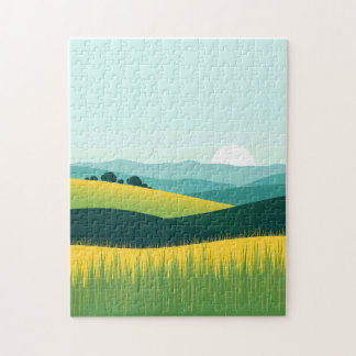 Minimalistische Gradientenhügel und Graslandschaft Puzzle