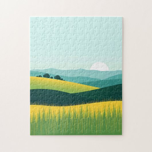 Minimalistische Gradientenhügel und Graslandschaft Puzzle (Vertikal)