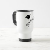 Minimalistische Graduiertenmütze Schwarz & Weiß Ab Reisebecher (Vorderseite Links)