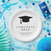 Minimalistische Graduierungskappe für Schwarz-Weiß Pappteller (Party)