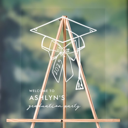 Minimalistische Graduierungskappe mit Bow - Begrüß Acrylschild (Neutral)