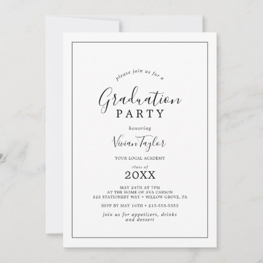 Minimalistische Graduierungspartei Einladung (Vorderseite)