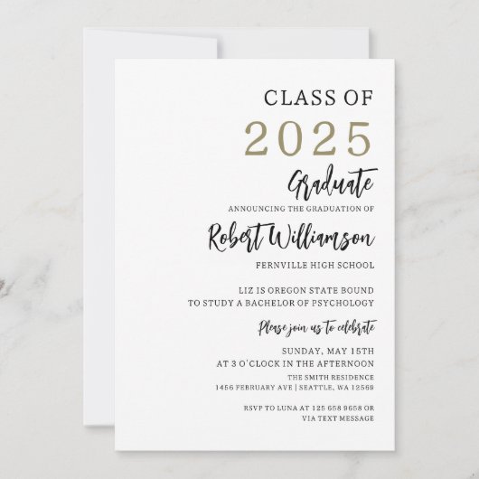 Minimalistische Graduierungspartei Einladung (Vorderseite)