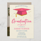 Minimalistische Graduierungspartei Pink Grad Cap Einladung (Vorne/Hinten)
