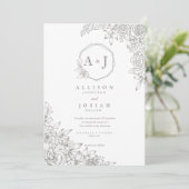 Minimalistische graue Blumenhochzeit Einladung (Stehend Vorderseite)