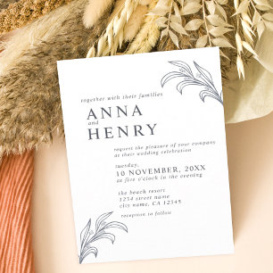 Minimalistische graue Botanische Leaf-Hochzeit Einladung