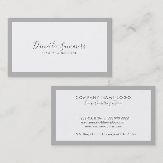 Minimalistische graue Grenze Moderne Typografie Visitenkarte (Vorne/Hinten)