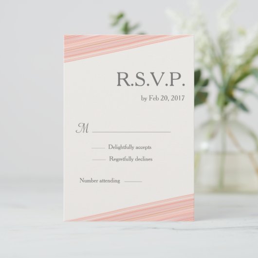 Minimalistische graue Korallenpfirsichstreifen uAw Einladung (Stehend Vorderseite)