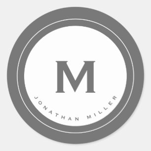 Minimalistische graue Monogram-Medallion mit Name Runder Aufkleber