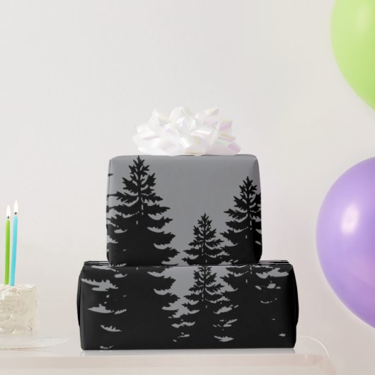 Minimalistische graue Pinienwälder Silhouette Geschenkpapier (Partygeschenke)