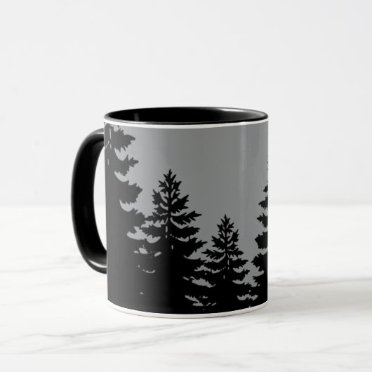 Minimalistische graue Pinienwälder Silhouette Tasse (Vorderseite Links)