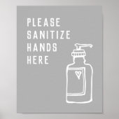 Minimalistische graue Sanitize Hände hier Poster (Vorne)