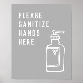 Minimalistische graue Sanitize Hände hier Poster