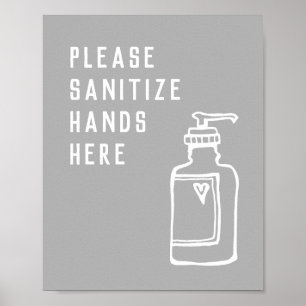 Minimalistische graue Sanitize Hände hier Poster