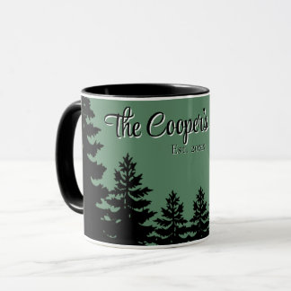 Minimalistische graue schwarze Kiefernbaumsilhouet Tasse