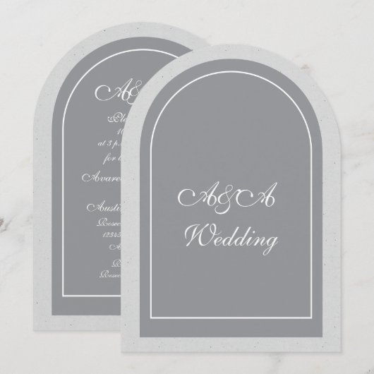 Minimalistische graue und hellgraue Bogenhochzeit Einladung (Vorne/Hinten)