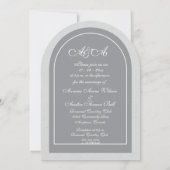 Minimalistische graue und hellgraue Bogenhochzeit Einladung (Rückseite)