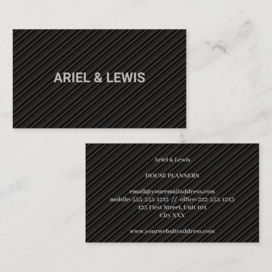 Minimalistische graue und schwarze diagonale Strei Visitenkarte (Vorne/Hinten)