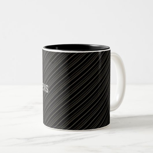 Minimalistische graue und schwarze diagonale Strei Zweifarbige Tasse (VorderseiteRechts)