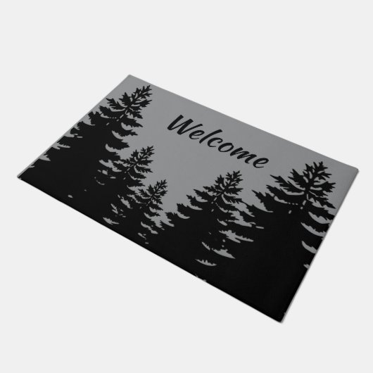 Minimalistische graue und schwarze Pinienbäume Sil Fußmatte (Schrägansicht)
