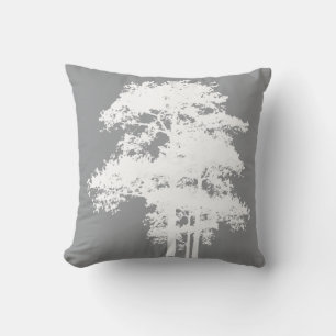 Minimalistische graue und weiße Baum-Silhouetten Kissen