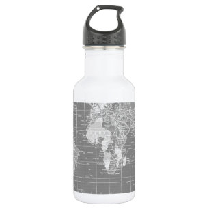 Minimalistische graue Vintage Weltkarte Edelstahlflasche