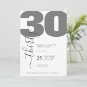 Minimalistische Graukalligraphie Geburtstagseinlad Einladung (Stehend Vorderseite)