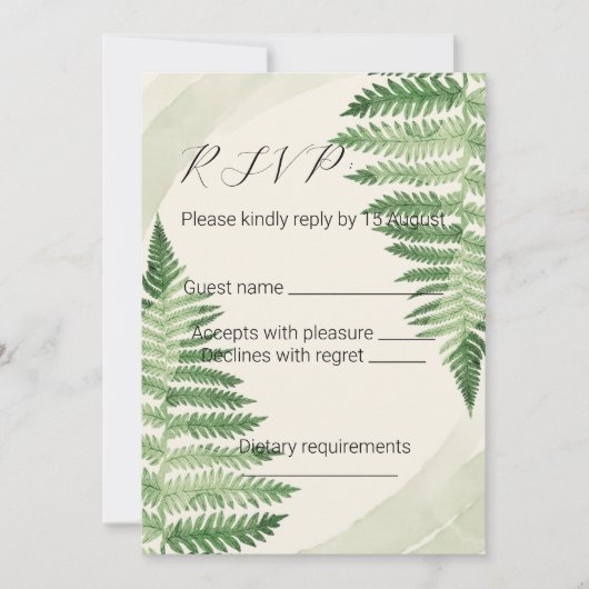 Minimalistische Green Fern Wedding RSVP-Karte Einladung (Vorderseite)