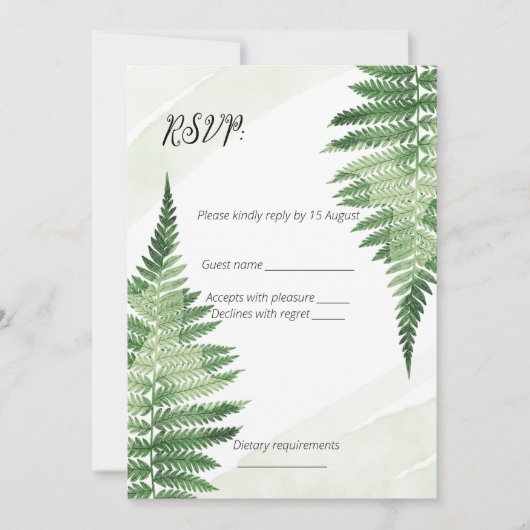 Minimalistische Green Fern Wedding RSVP-Karte Einladung (Vorderseite)